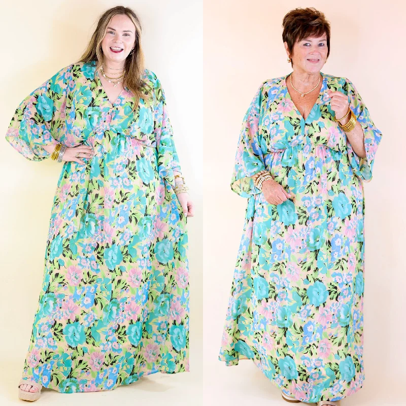 Maxi Dresses Paired with Cropped Tops for a Sexy and Trendy StyleBeautifully Botanical V Neck Floral Print Maxi Dress in Blue and Green Mix Maxi Dresses Paired with Cropped Tops for a Sexy and Trendy StyleBeautifully Botanical V Neck Floral Print Maxi Dress in Blue and Green Mix