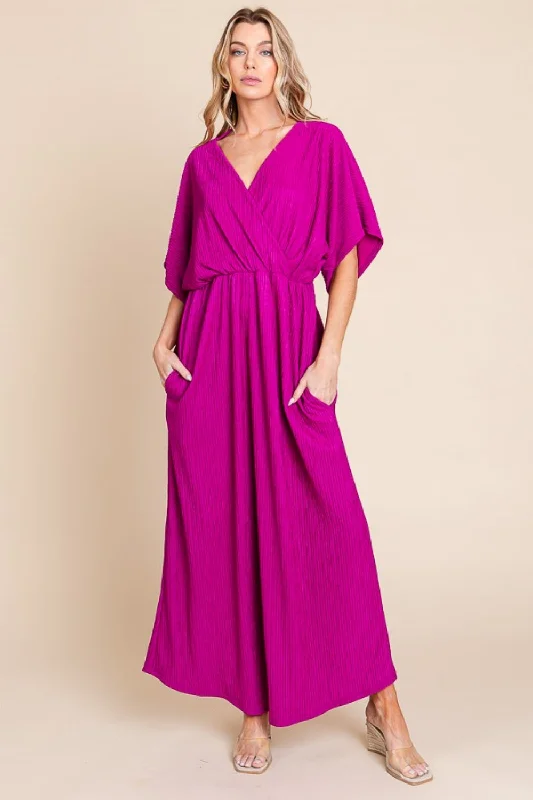 Maxi Dresses with Metallic Thread Embroidery for a Shiny and Luxurious LookSurplice Maxi Dress with Pockets