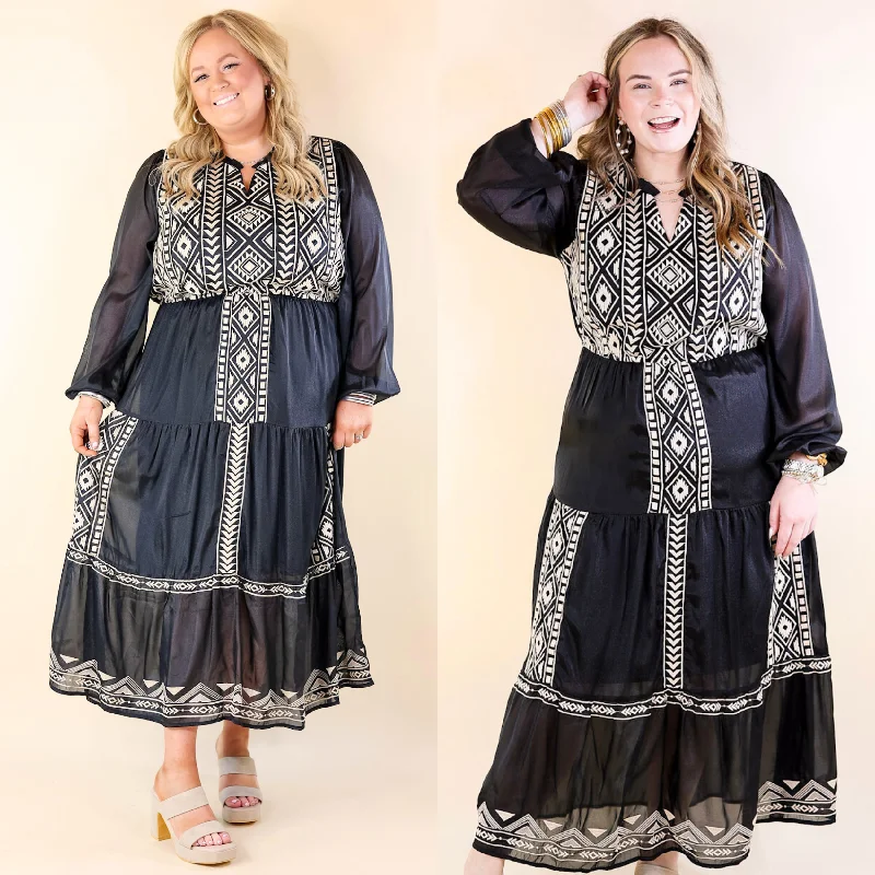 Sporty - Inspired Maxi Dresses for Active LifestylesBring The Drama Ivory Embroidered Maxi Dress with Long Sleeves in Black Sporty - Inspired Maxi Dresses for Active LifestylesBring The Drama Ivory Embroidered Maxi Dress with Long Sleeves in Black