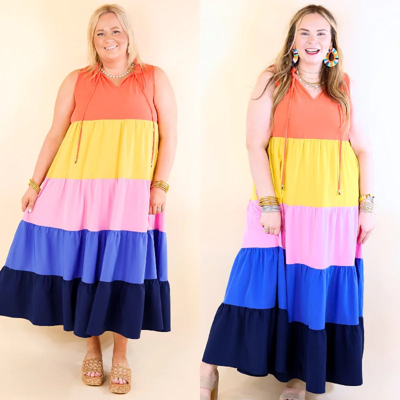 Maxi Dresses for Engagement PartiesCalm Waters High Neck Tiered Maxi Dress in Coral Orange Mix Maxi Dresses for Engagement PartiesCalm Waters High Neck Tiered Maxi Dress in Coral Orange Mix