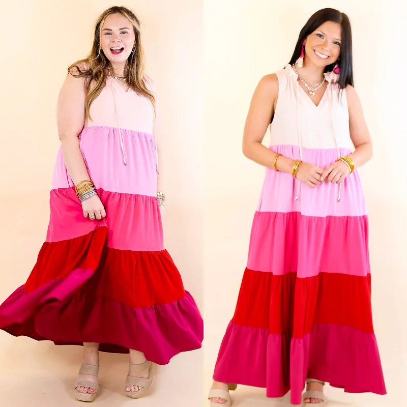 Maxi Dresses for Spring Outings in the CountrysideCalm Waters High Neck Tiered Maxi Dress in Pink Mix Maxi Dresses for Spring Outings in the CountrysideCalm Waters High Neck Tiered Maxi Dress in Pink Mix