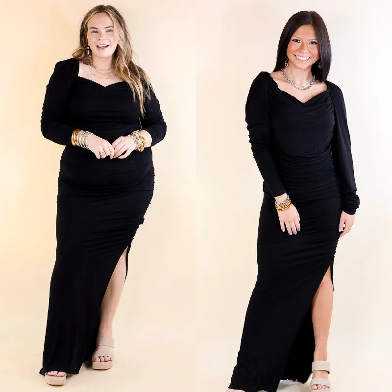 Fresh Green Maxi Dresses for a Natural VibeClassy Girl Long Sleeve Sweetheart Neckline Maxi Dress in Black Fresh Green Maxi Dresses for a Natural VibeClassy Girl Long Sleeve Sweetheart Neckline Maxi Dress in Black