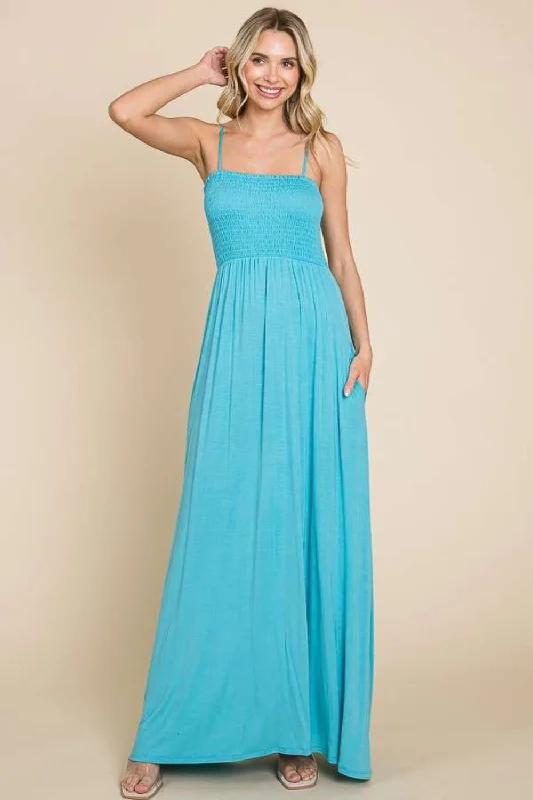 Light Pink Flowy Maxi Dresses for SpringFull Size Smocked Cami Maxi Dress with Pockets