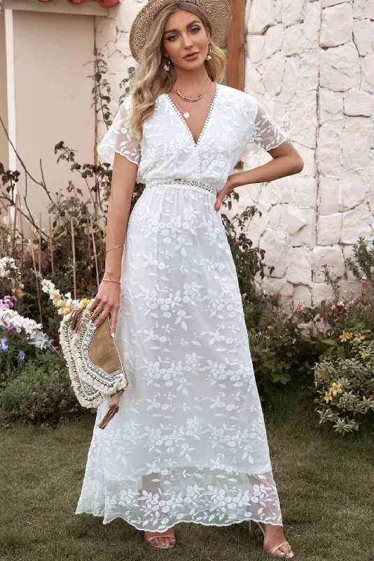 Sleeveless Maxi Dresses for a Minimalist StyleEmbroidered Short Sleeve Surplice Neck Maxi Dress Sleeveless Maxi Dresses for a Minimalist StyleEmbroidered Short Sleeve Surplice Neck Maxi Dress