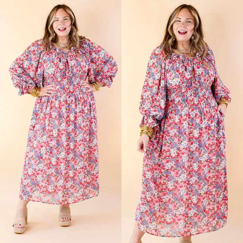 Delicate Pink Maxi Dresses for a Gentle LookFeeling Floral Smocked Waist Floral Maxi Dress in Pink