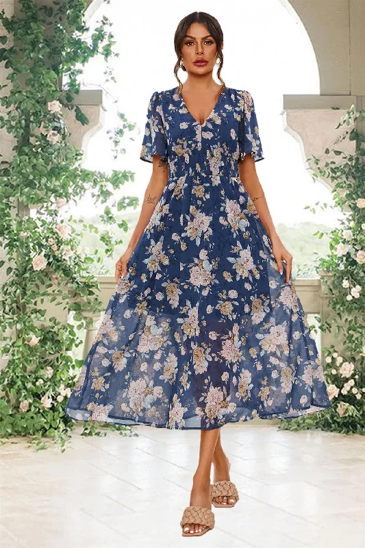 Maxi Dresses for Office - Appropriate Summer PartiesFloral Print Angel Sleeve Maxi Dress In Blue Maxi Dresses for Office - Appropriate Summer PartiesFloral Print Angel Sleeve Maxi Dress In Blue
