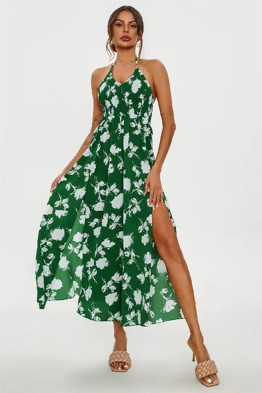 Fresh Green Maxi Dresses for a Natural VibeFloral Print Tie Halterneck Back Detail Maxi Dress In Green Fresh Green Maxi Dresses for a Natural VibeFloral Print Tie Halterneck Back Detail Maxi Dress In Green
