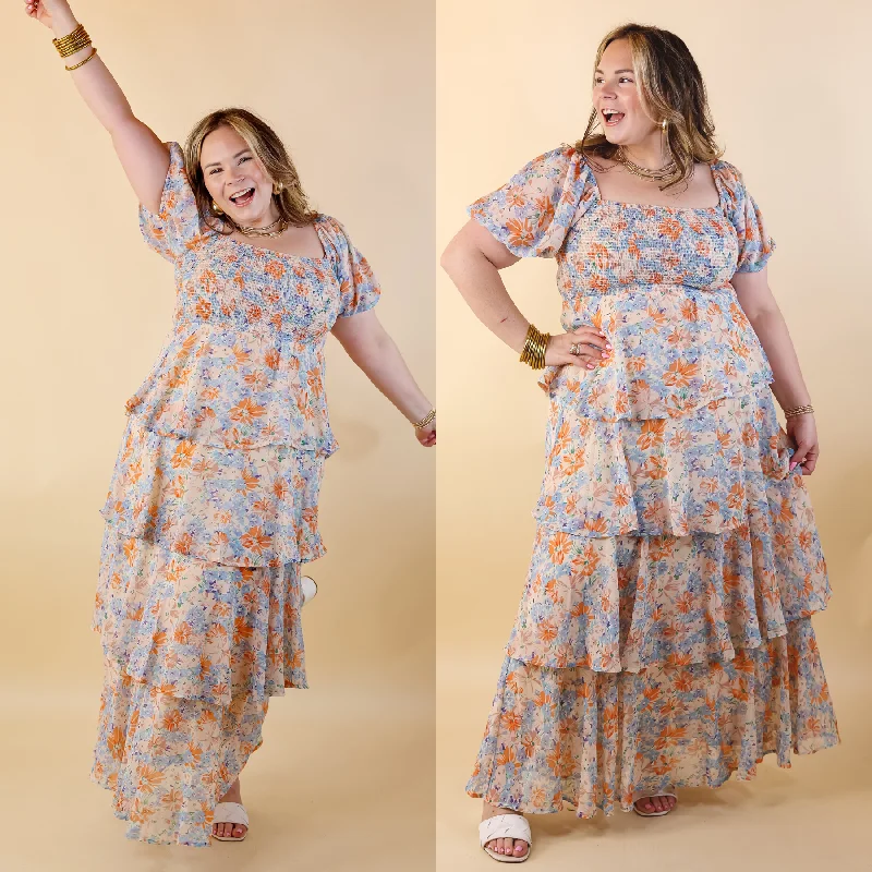 Versatile Gray Maxi Dresses for Any OccasionFun Feeling Floral Tiered Maxi Dress with Smocked Balloon Sleeves in Orange Mix Versatile Gray Maxi Dresses for Any OccasionFun Feeling Floral Tiered Maxi Dress with Smocked Balloon Sleeves in Orange Mix