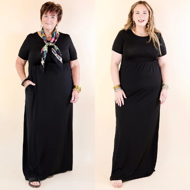 Maxi Dresses for Girlfriends' Get - togethersJust Landed Short Sleeve Babydoll Maxi Dress in Black Maxi Dresses for Girlfriends' Get - togethersJust Landed Short Sleeve Babydoll Maxi Dress in Black