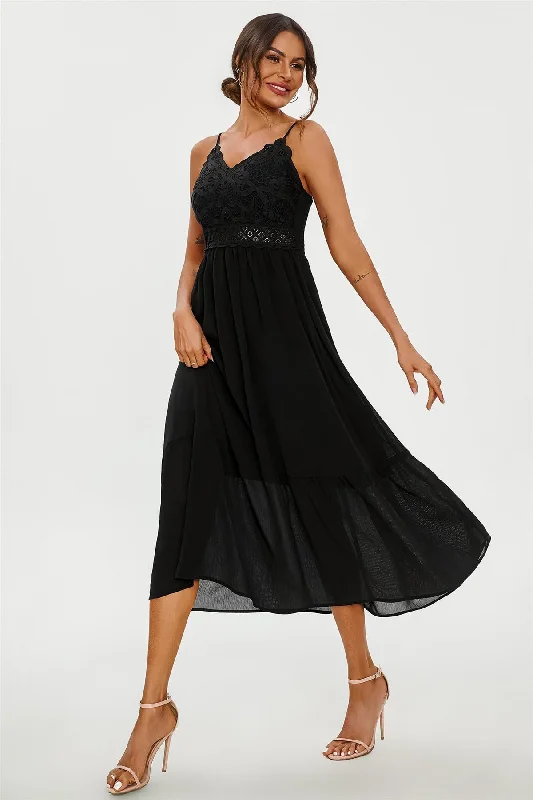 Durable Denim Maxi Dresses for Casual OutingsLace Embroidery Anglaise Maxi Slip Dress In Black Durable Denim Maxi Dresses for Casual OutingsLace Embroidery Anglaise Maxi Slip Dress In Black