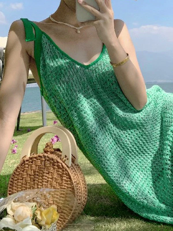 Chinese - Inspired Maxi Dresses with Traditional ElementsLace Up Green Crochet Knit Maxi Dress Chinese - Inspired Maxi Dresses with Traditional ElementsLace Up Green Crochet Knit Maxi Dress