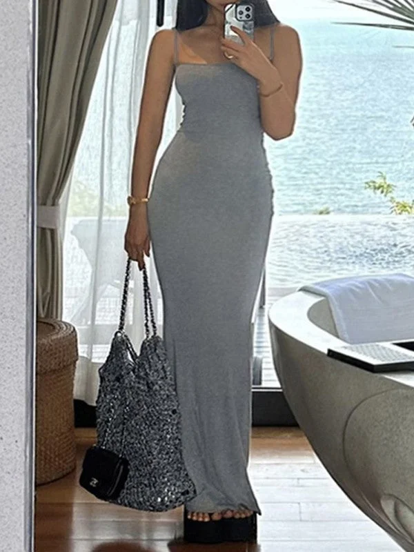 Maxi Dresses for Family Gatherings During HolidaysGray Ribbed Bodycon Maxi Dress