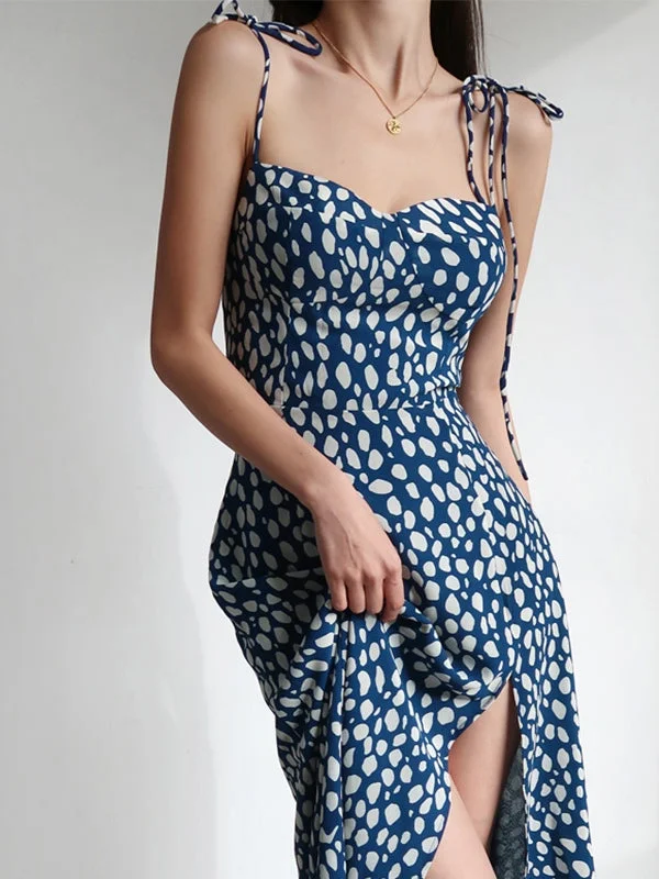 Maxi Dresses for Music Festivals with a Bohemian FlairDalmatian Print Tie Strap Split Maxi Dress