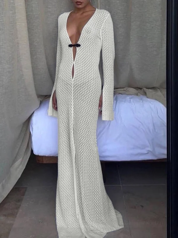 Maxi Dresses with Drawstring Waists for a Relaxed FitCrochet Long Sleeve Maxi Beach Dress Maxi Dresses with Drawstring Waists for a Relaxed FitCrochet Long Sleeve Maxi Beach Dress