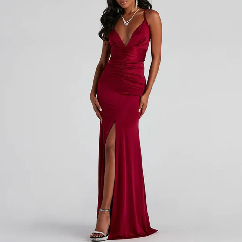 Maxi Dresses with Sequined and Beaded Embellishments for a Lavish LookV High Slit Maxi Dress - Red Maxi Dresses with Sequined and Beaded Embellishments for a Lavish LookV High Slit Maxi Dress - Red