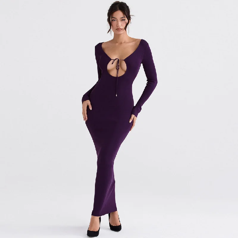 Maxi Dresses with Tropical Floral Prints for a Beachy LookSolid Color Long Sleeve Bodycon Maxi Dress - Purple Maxi Dresses with Tropical Floral Prints for a Beachy LookSolid Color Long Sleeve Bodycon Maxi Dress - Purple