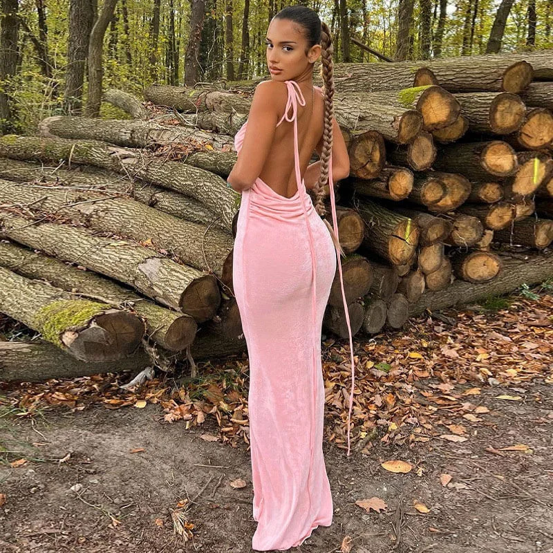 Japanese - Inspired Minimalist Maxi DressesTie Shoulder Cowl Neck Ruched Trim Sheer Maxi Dress - Pink Japanese - Inspired Minimalist Maxi DressesTie Shoulder Cowl Neck Ruched Trim Sheer Maxi Dress - Pink