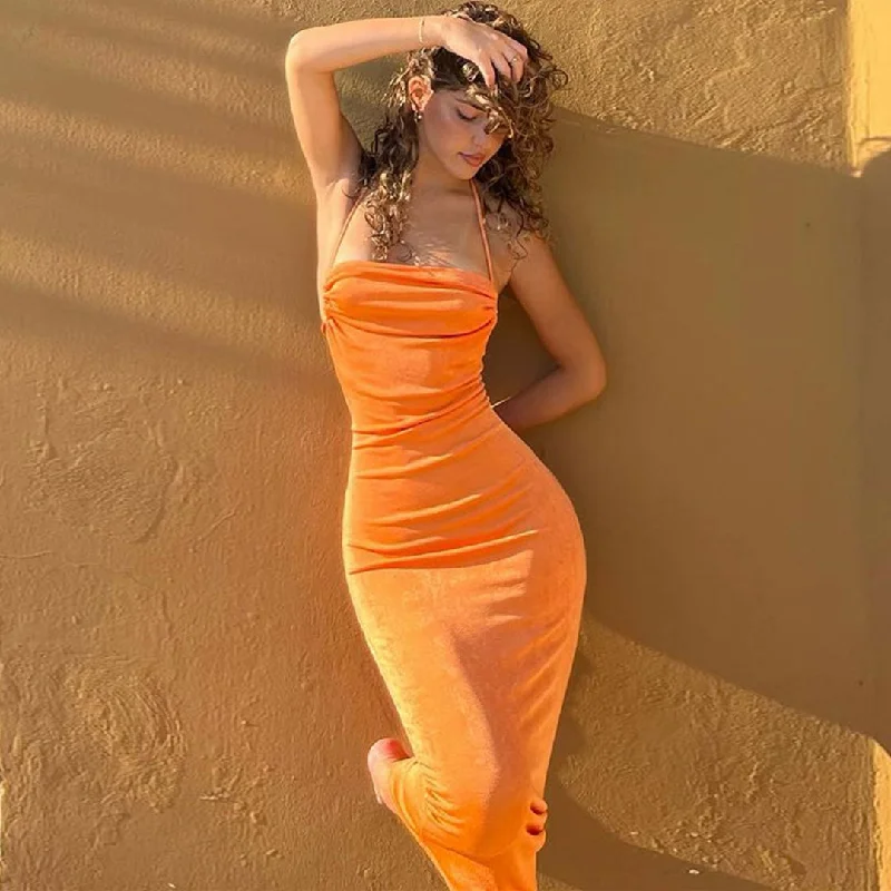 Breathable Chiffon Maxi Dresses for Hot DaysPretty Cowl Neck Strappy Draped Maxi Dress - Bright Orange Breathable Chiffon Maxi Dresses for Hot DaysPretty Cowl Neck Strappy Draped Maxi Dress - Bright Orange