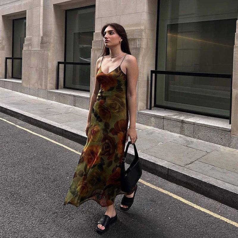 Maxi Dresses with Back Cut - Outs for a Sexy and Alluring LookVintage Floral Print Chiffon V Neck Slip A-line Maxi Dress - Green Maxi Dresses with Back Cut - Outs for a Sexy and Alluring LookVintage Floral Print Chiffon V Neck Slip A-line Maxi Dress - Green