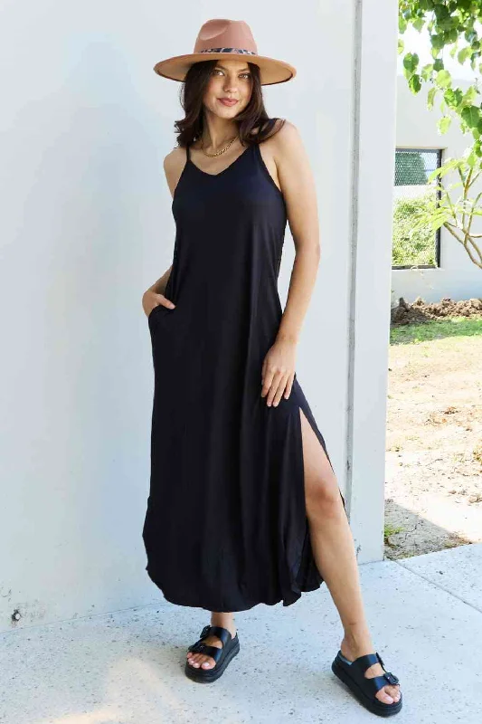 Long - Line Maxi Dresses with a Vest - Like DesignGood Energy Full Size Cami Side Slit Maxi Dress in Black