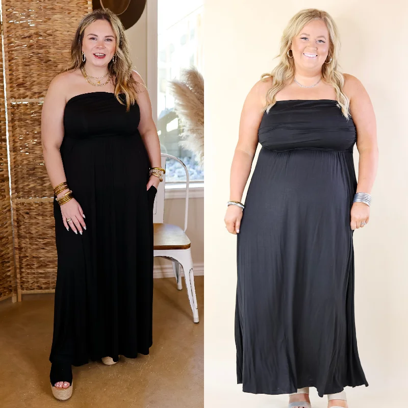 Long - Line Maxi Dresses with a Cape - Like DesignOh, Snap Strapless Maxi Dress in Black Long - Line Maxi Dresses with a Cape - Like DesignOh, Snap Strapless Maxi Dress in Black