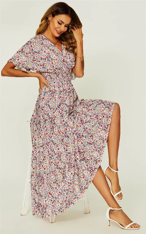 Calming Blue Maxi Dresses for a Soothing LookPretty Flora Relax Angel Sleeve Maxi Dress In Beige