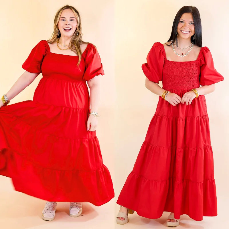 Maxi Dresses for Romantic Date NightsSantorini Sunshine Short Balloon Sleeve Maxi Dress in Red Maxi Dresses for Romantic Date NightsSantorini Sunshine Short Balloon Sleeve Maxi Dress in Red