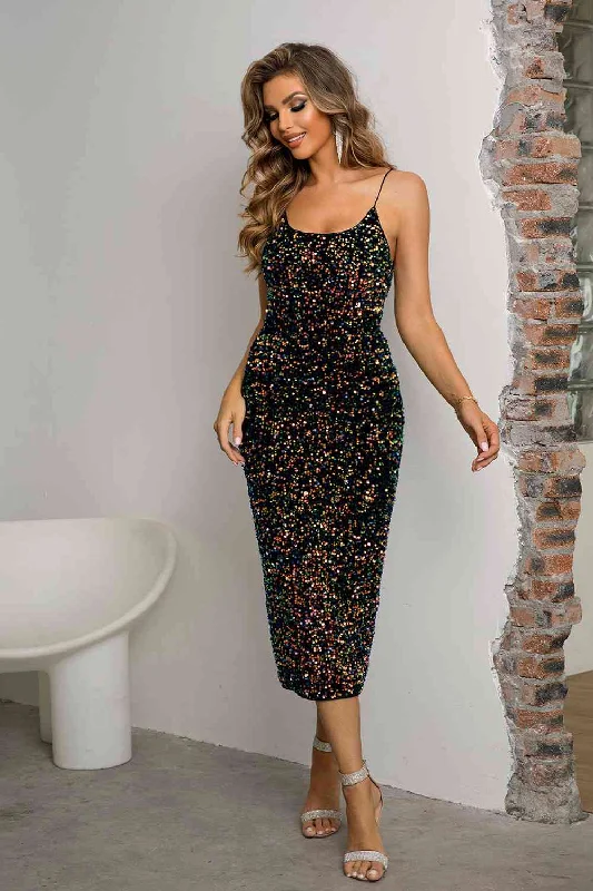 Maxi Dresses Embellished with Pearls for EleganceSequin Spaghetti Strap Slit Dress Maxi Dresses Embellished with Pearls for EleganceSequin Spaghetti Strap Slit Dress