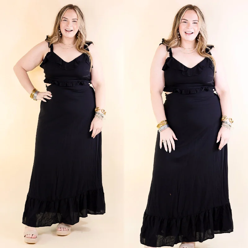 Maxi Dresses for Family Outings in the ParkTalk About Beauty Tank Maxi Dress With Cutouts and Ruffles in Black Maxi Dresses for Family Outings in the ParkTalk About Beauty Tank Maxi Dress With Cutouts and Ruffles in Black