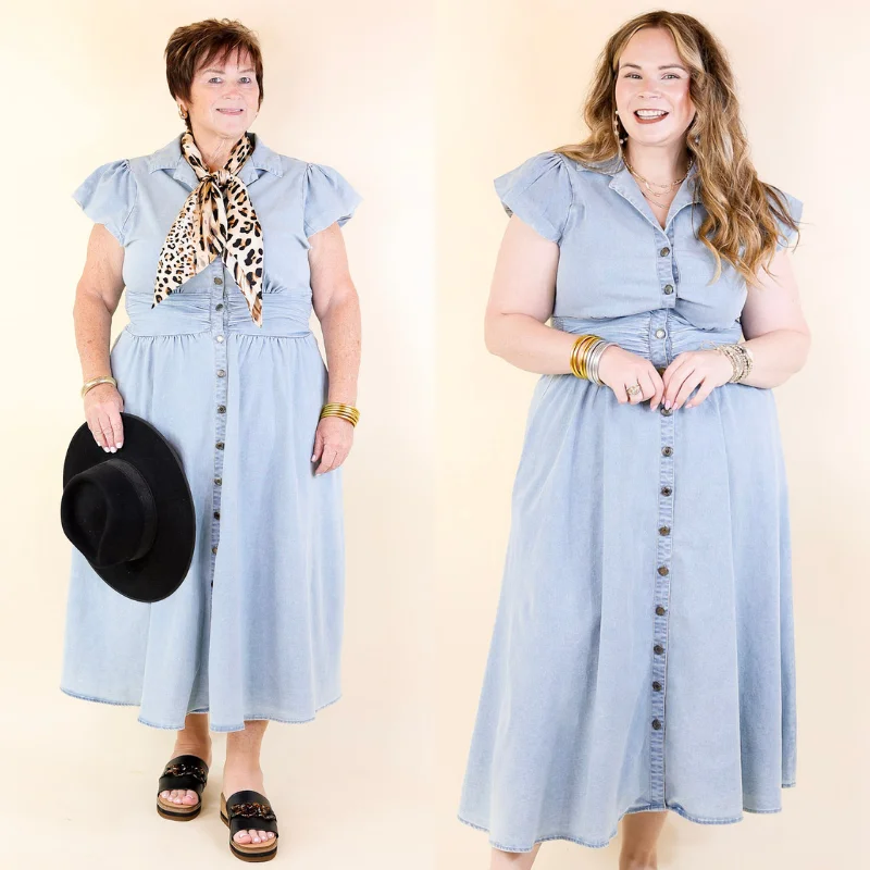 Floral - Patterned Maxi Dresses for a Sweet LookTimeless Threads Midi Maxi Dress with Smocked Bodice in Light Wash Floral - Patterned Maxi Dresses for a Sweet LookTimeless Threads Midi Maxi Dress with Smocked Bodice in Light Wash