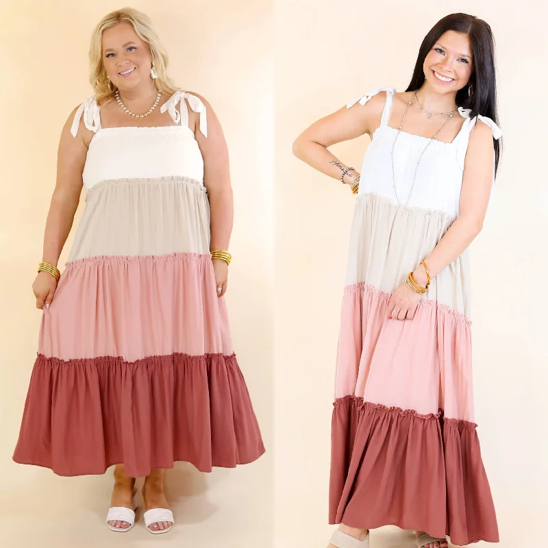 Retro Polka - Dot Maxi Dresses for a Nostalgic FeelWeekend in Capri Tiered Maxi Dress with Adjustable Tie Straps in Mauve Mix Retro Polka - Dot Maxi Dresses for a Nostalgic FeelWeekend in Capri Tiered Maxi Dress with Adjustable Tie Straps in Mauve Mix