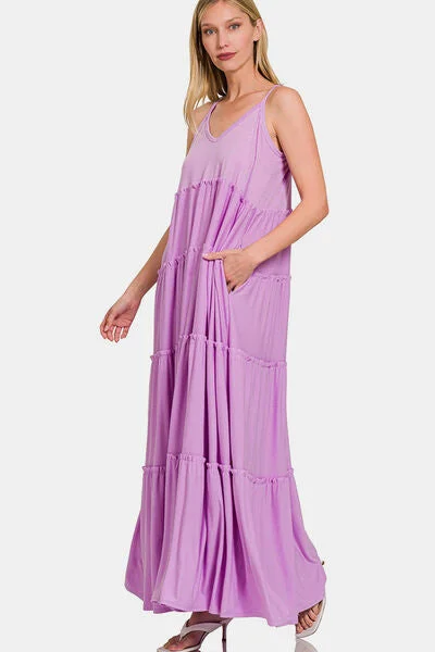 Black Lace Maxi Dresses for a Sexy AppealFrill Tiered V-Neck Maxi Cami Dress