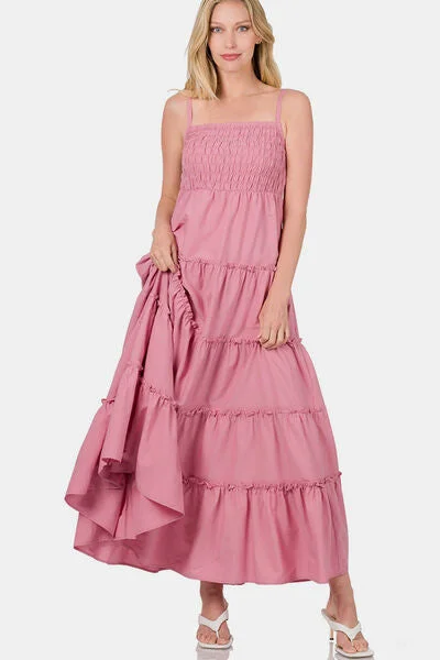 Maternity Maxi Dresses with Adjustable WaistsWoven Smocked Tiered Cami Maxi Dress