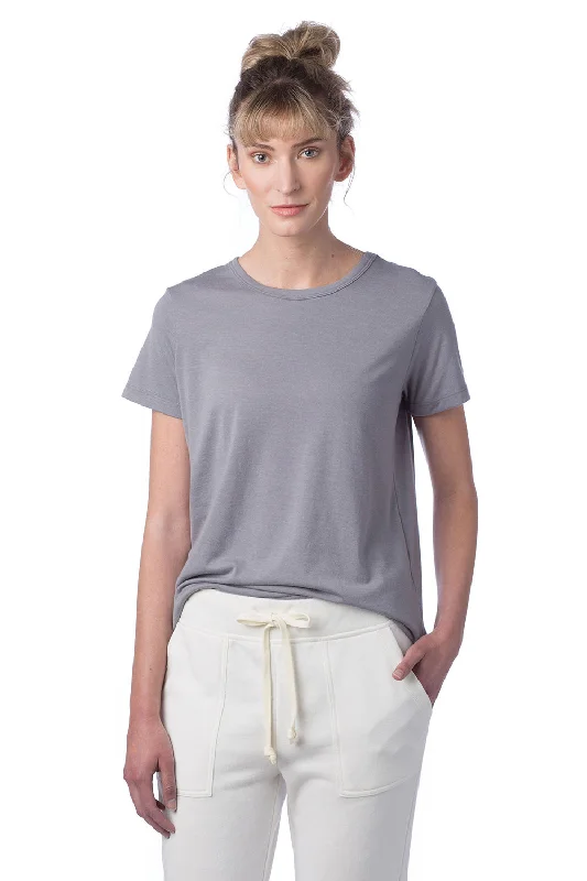 Long - length women's T - shirt with a hood and a drawstringAlternative Womens Modal Short Sleeve Crewneck T-Shirt - Nickel Grey