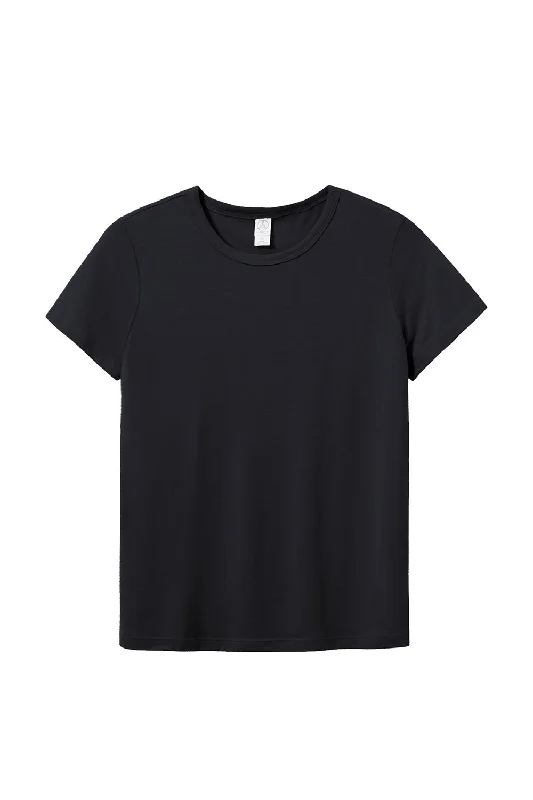 Women's T - shirt with a metallic - colored buttonAlternative Womens Modal Short Sleeve Crewneck T-Shirt - True Black