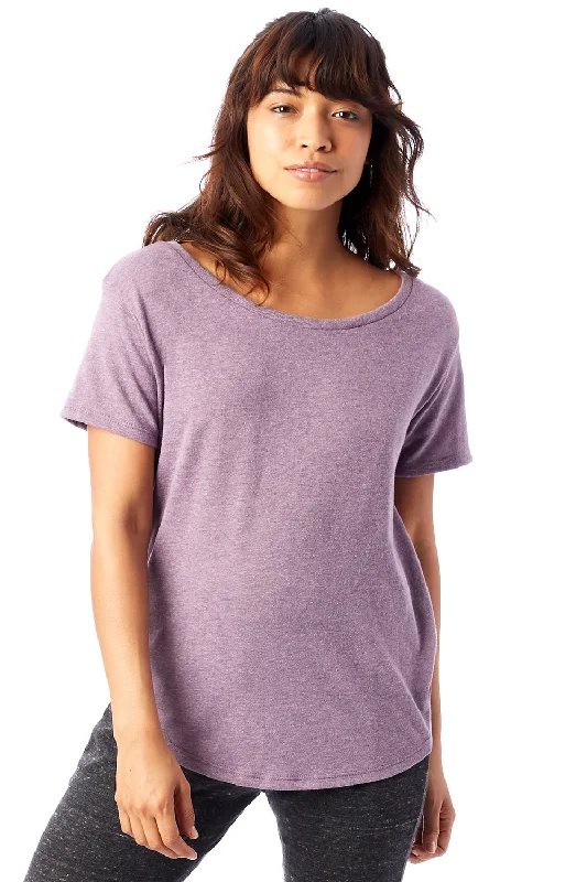 Fitted women's T - shirt with a ruched sideAlternative Womens Backstage Vintage Short Sleeve Crewneck T-Shirt - Vintage Iris Purple Fitted women's T - shirt with a ruched sideAlternative Womens Backstage Vintage Short Sleeve Crewneck T-Shirt - Vintage Iris Purple