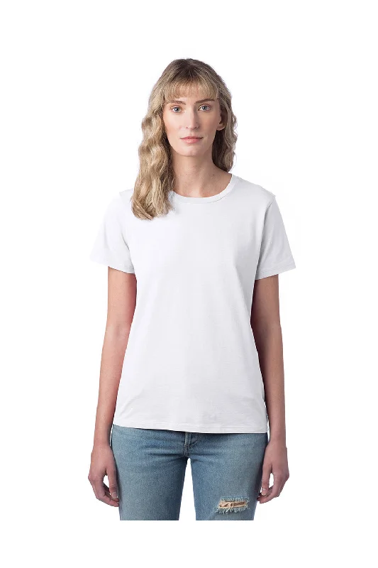Printed women's T - shirt with a vintage - inspired floral patternAlternative Womens Her Go-To Short Sleeve Crewneck T-Shirt - White
