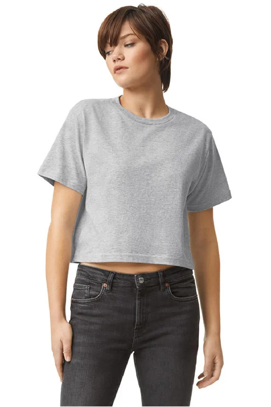 Open - front women's T - shirt with a beltAmerican Apparel Womens Fine Jersey Boxy Short Sleeve Crewneck T-Shirt - Heather Grey Open - front women's T - shirt with a beltAmerican Apparel Womens Fine Jersey Boxy Short Sleeve Crewneck T-Shirt - Heather Grey