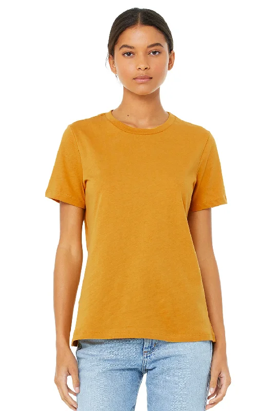 Ruffled women's T - shirt for a feminine touchBella + Canvas Womens CVC Short Sleeve Crewneck T-Shirt - Heather Mustard Yellow