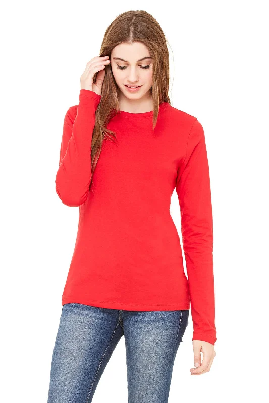 Women's T - shirt with a patchwork designBella + Canvas Womens Jersey Long Sleeve Crewneck T-Shirt - Red Women's T - shirt with a patchwork designBella + Canvas Womens Jersey Long Sleeve Crewneck T-Shirt - Red