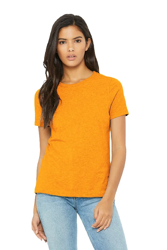 Cropped women's T - shirt with a ruffled hemBella + Canvas Womens CVC Short Sleeve Crewneck T-Shirt - Heather Marmalade Cropped women's T - shirt with a ruffled hemBella + Canvas Womens CVC Short Sleeve Crewneck T-Shirt - Heather Marmalade