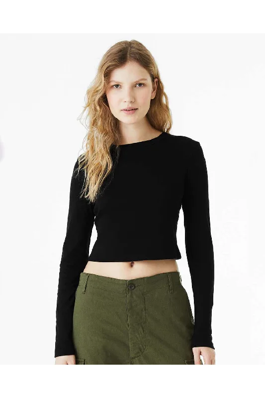 Women's T - shirt with a lace - detailed sleeveBella + Canvas Womens Micro Rib Long Sleeve Crewneck T-Shirt - Solid Black Blend Women's T - shirt with a lace - detailed sleeveBella + Canvas Womens Micro Rib Long Sleeve Crewneck T-Shirt - Solid Black Blend