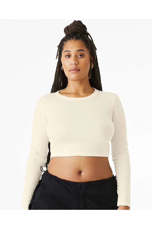 Cable knit women's T - shirt with a cable - textured pocketBella + Canvas Womens Micro Rib Long Sleeve Crewneck T-Shirt - Solid Natural Blend Cable knit women's T - shirt with a cable - textured pocketBella + Canvas Womens Micro Rib Long Sleeve Crewneck T-Shirt - Solid Natural Blend