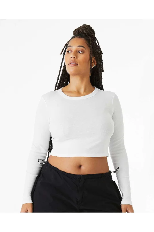 Long - sleeved women's T - shirt with a flutter - sleeve designBella + Canvas Womens Micro Rib Long Sleeve Crewneck T-Shirt - Solid White Blend Long - sleeved women's T - shirt with a flutter - sleeve designBella + Canvas Womens Micro Rib Long Sleeve Crewneck T-Shirt - Solid White Blend