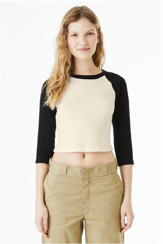 Long - sleeved women's T - shirt with a flutter - sleeve designBella + Canvas Womens Micro Ribbed Raglan 3/4 Sleeve Crewneck Baby T-Shirt - Natural/Black Long - sleeved women's T - shirt with a flutter - sleeve designBella + Canvas Womens Micro Ribbed Raglan 3/4 Sleeve Crewneck Baby T-Shirt - Natural/Black