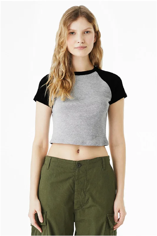 Women's T - shirt with a flapped pocketBella + Canvas Womens Micro Ribbed Raglan Short Sleeve Crewneck Baby T-Shirt - Heather Grey/Black Women's T - shirt with a flapped pocketBella + Canvas Womens Micro Ribbed Raglan Short Sleeve Crewneck Baby T-Shirt - Heather Grey/Black