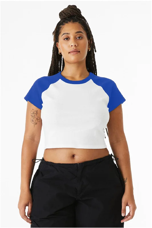 Cable knit women's T - shirt with a shawl collarBella + Canvas Womens Micro Ribbed Raglan Short Sleeve Crewneck Baby T-Shirt - White/True Royal Blue Cable knit women's T - shirt with a shawl collarBella + Canvas Womens Micro Ribbed Raglan Short Sleeve Crewneck Baby T-Shirt - White/True Royal Blue