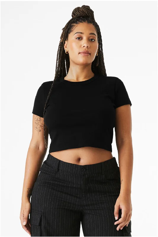 Women's T - shirt with a dropped - shoulder and wide - sleeve designBella + Canvas Womens Micro Ribbed Short Sleeve Crewneck Baby T-Shirt - Black Women's T - shirt with a dropped - shoulder and wide - sleeve designBella + Canvas Womens Micro Ribbed Short Sleeve Crewneck Baby T-Shirt - Black