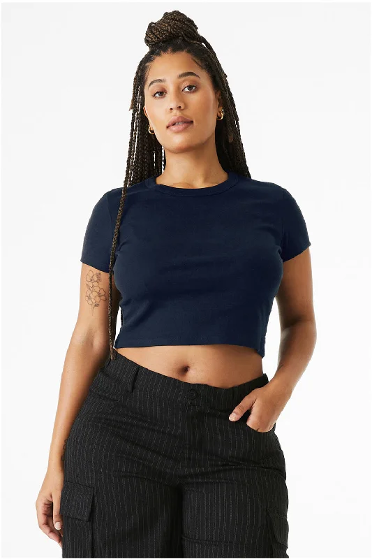 Women's T - shirt with a lace - detailed sleeveBella + Canvas Womens Micro Ribbed Short Sleeve Crewneck Baby T-Shirt - Navy Blue Women's T - shirt with a lace - detailed sleeveBella + Canvas Womens Micro Ribbed Short Sleeve Crewneck Baby T-Shirt - Navy Blue