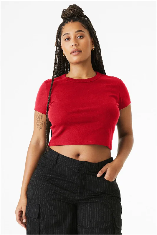 Cable knit women's T - shirt with a cable - textured pocketBella + Canvas Womens Micro Ribbed Short Sleeve Crewneck Baby T-Shirt - Red Cable knit women's T - shirt with a cable - textured pocketBella + Canvas Womens Micro Ribbed Short Sleeve Crewneck Baby T-Shirt - Red